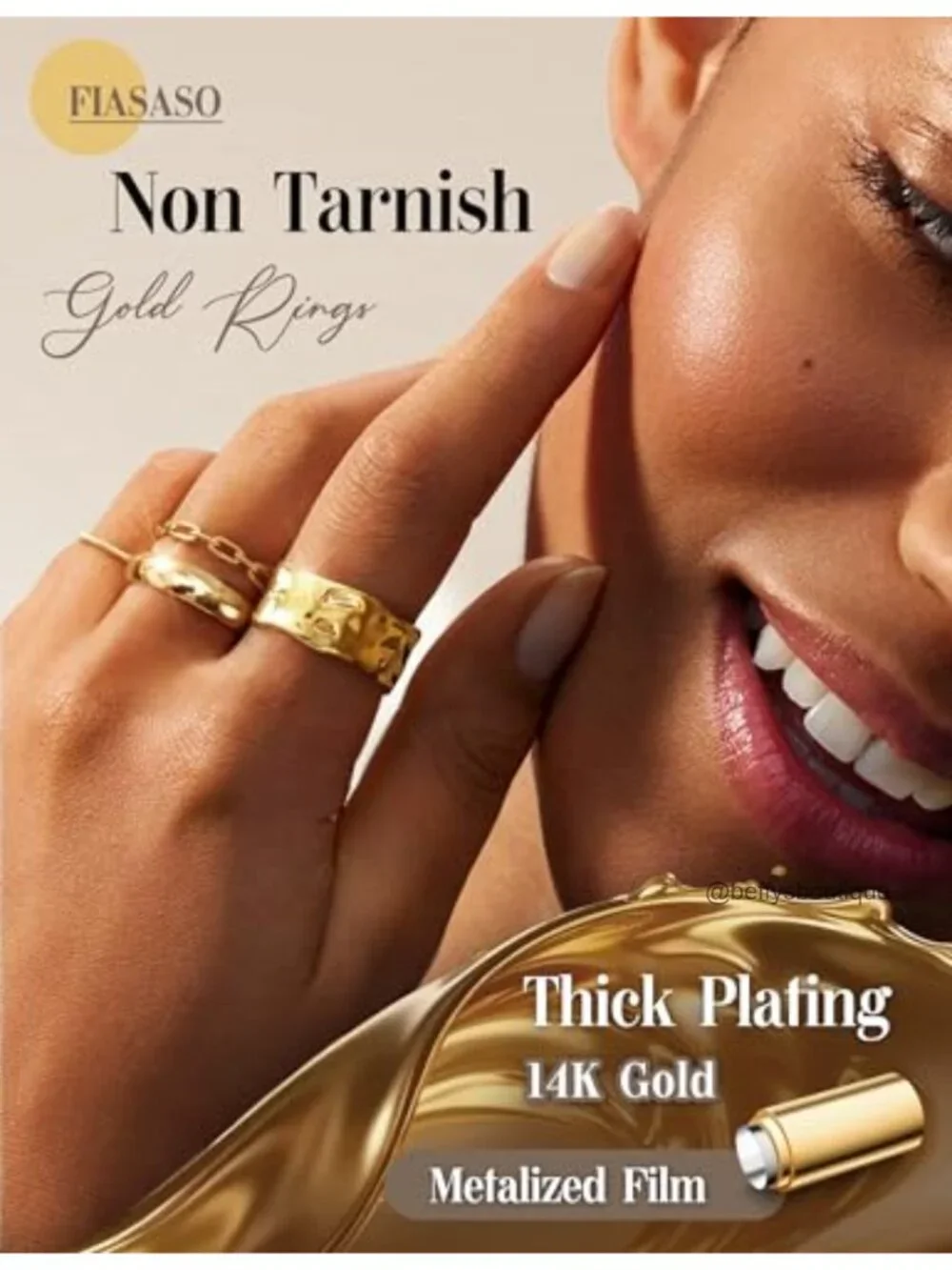 14K Gold Plated Chunky Stackable Ring Set for Women Non Tarnish Hypoallergenic